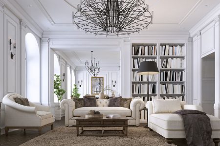 Salotto arredato in stile classico contemporaneo