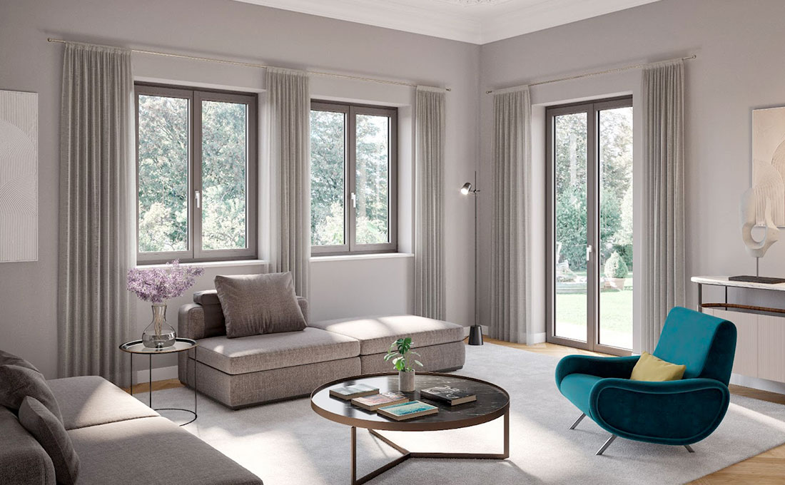 Salotto con infissi in PVC di Oknoplast