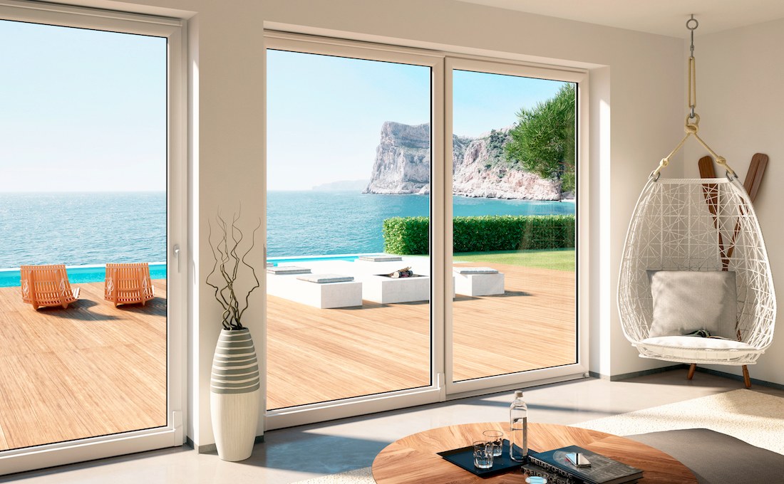 Porte finestre moderne esterne a 34 ante con anta a ribalta su misura