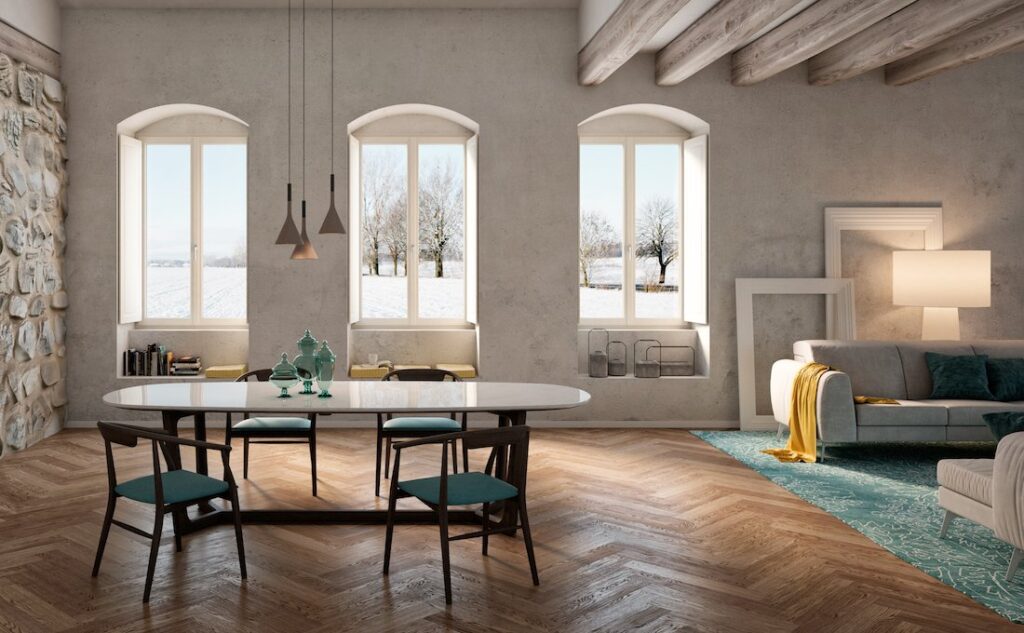 Soggiorno con finestre in PVC Prolux Evolution di Oknoplast