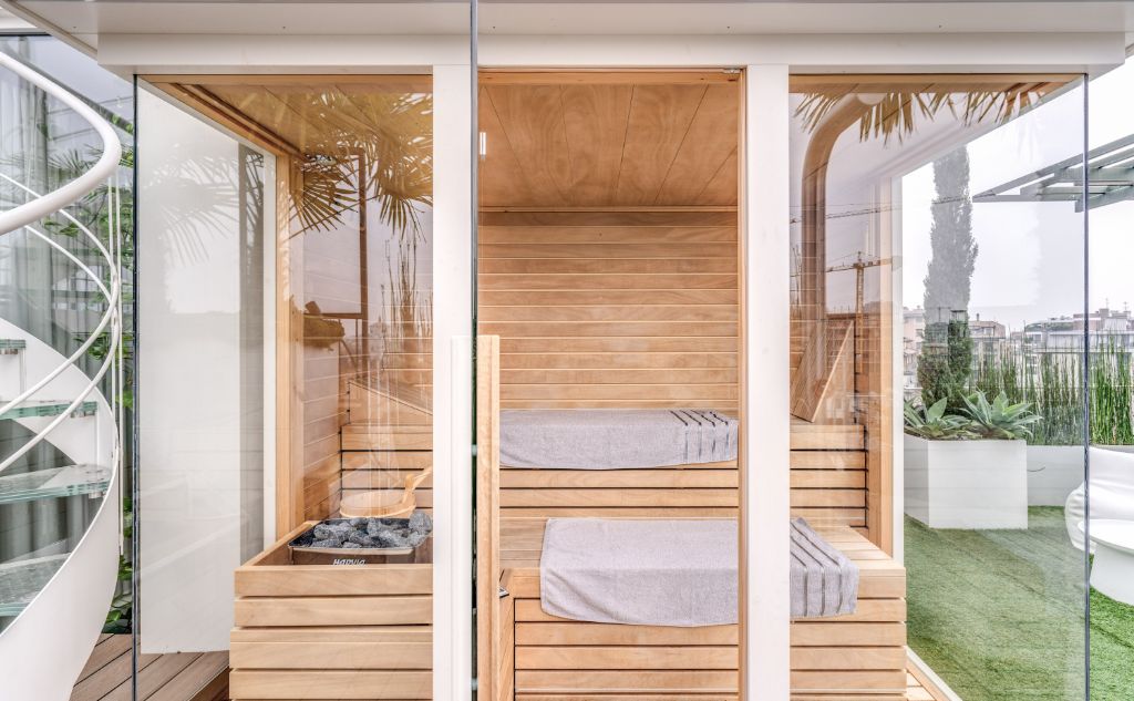Sauna panoramica sulla terrazza