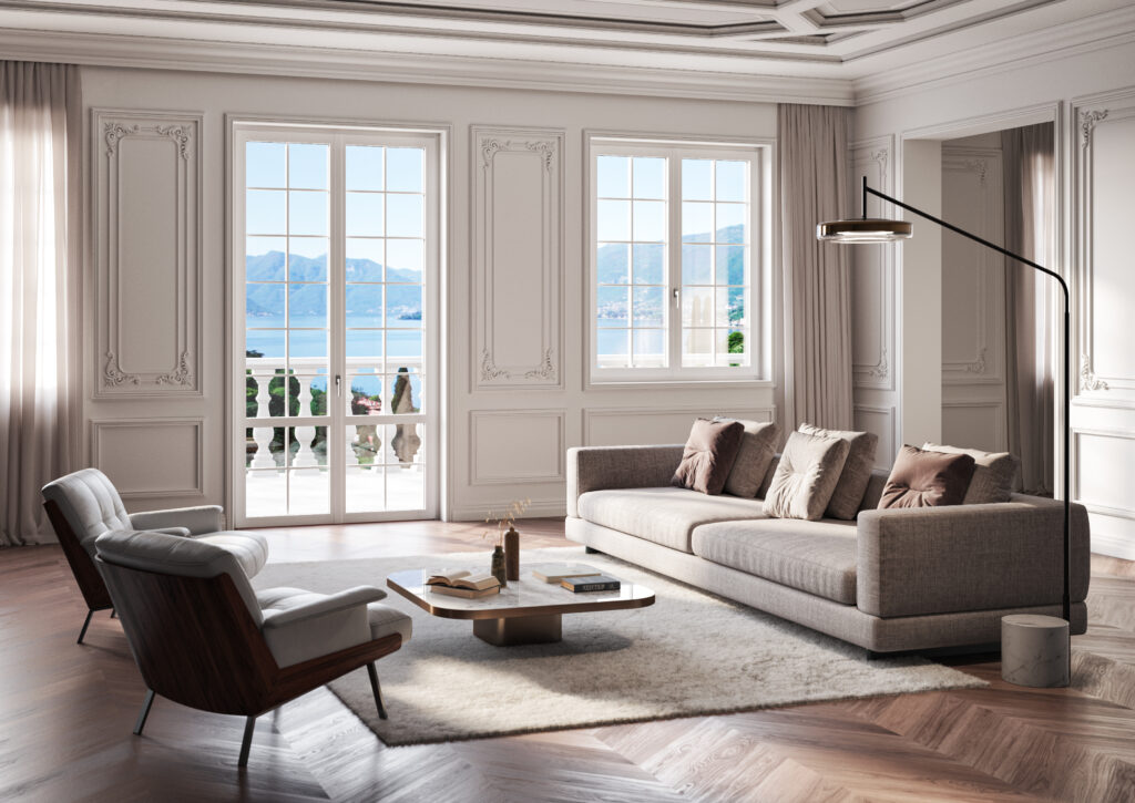 Finestre Oknoplast: dettagli retrò e design moderno per valorizzare ogni ambiente con luce, come nel caso delle inglesine e del traverso in questa foto