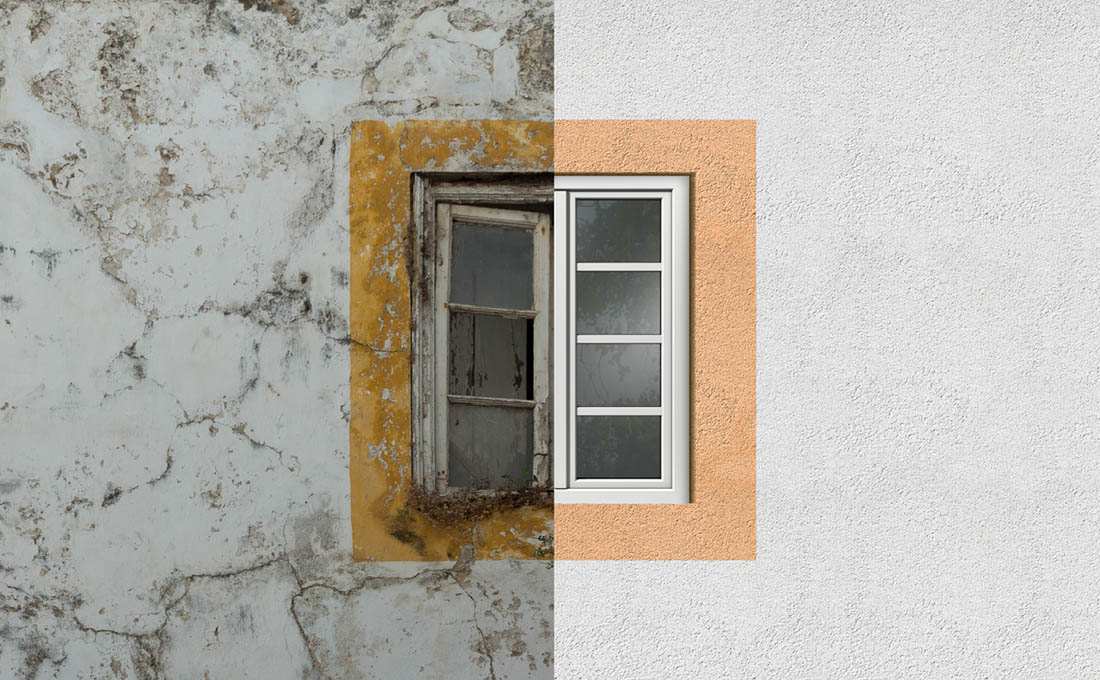 Facciata di casa da ristrutturare