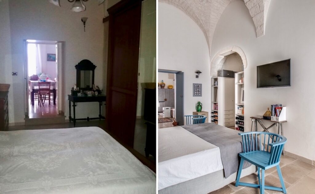 Camera da letto in palazzo storico ristrutturata prima e dopo