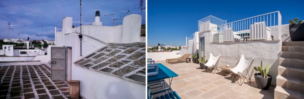 Terrazza centro storico Ostuni prima e dopo ristrutturazione con Oknoplast