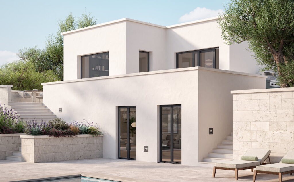Villa con porte finestre in alluminio Prolux Alu di Oknoplast, vista esterna