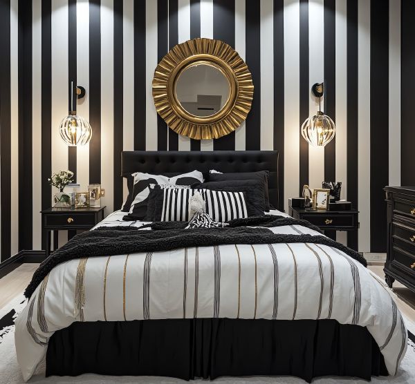 camera-da-letto-pareti-a-righe-bianco-nero.jpeg